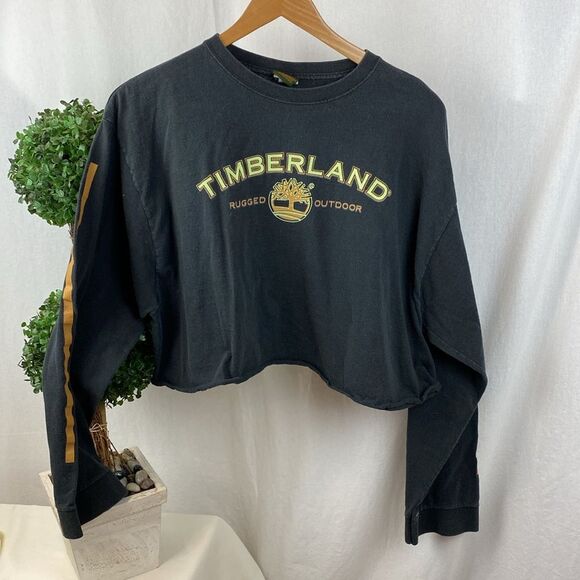 Timberland Gray Logo Print Long Sleeve Oversize Cropped Hoody Sweatshirt Top XXL - Picture 2 of 5